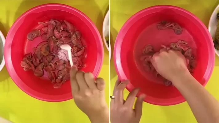 Làm sạch bao tử cá basa